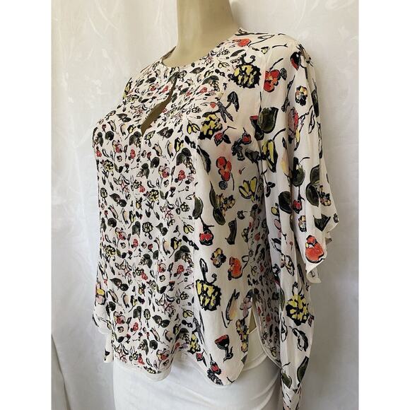 Grey Jason Wu Painterly Top Floral Print Open Sleeve Blouse Silk Lined 2… - Picture 3 of 10
